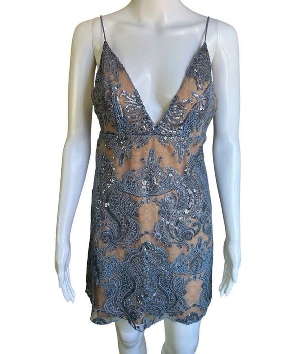 Free People Dresses & Skirts - Free People Sundown Mini Dress NWT Size 2 Blue Sequin Embroidered Boho Party